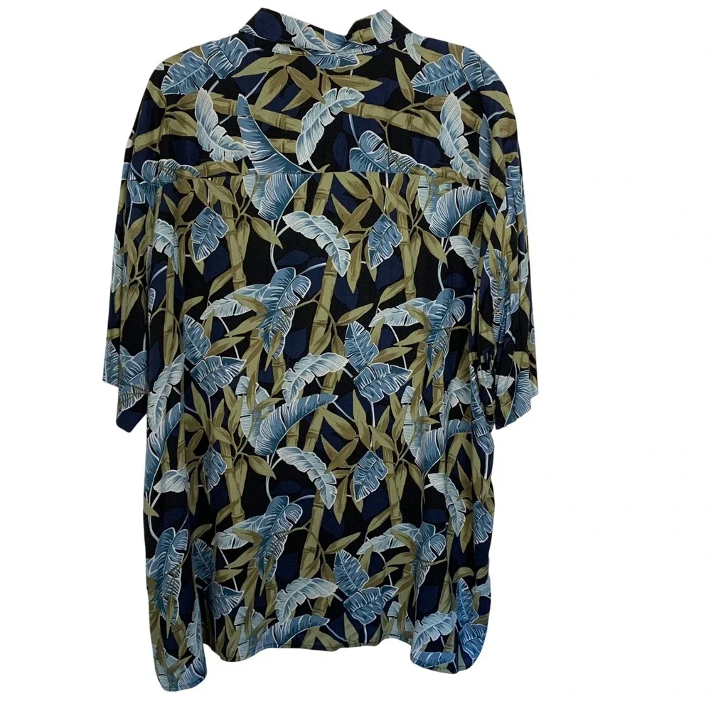 Natural Issue Mens XXL Tropical Leaf Print Rayon Short Sleeve Button Front Shirt